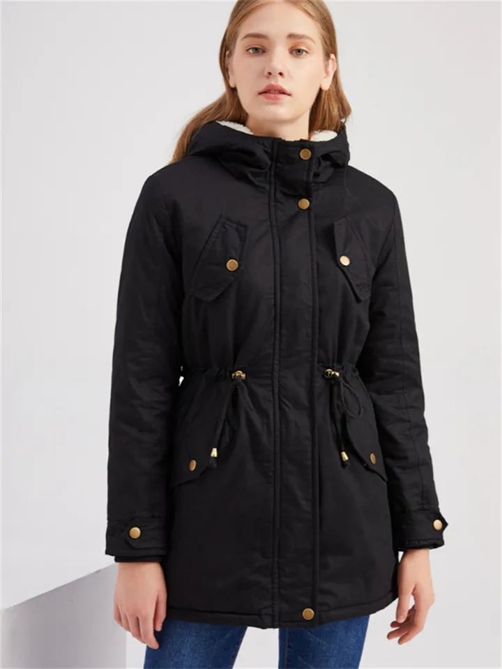 Women's Winter Jacket Winter Coat Parka Hoodie Jacket Outdoor Work Daily Winter Fall Regular Coat Regular Fit Windproof Warm Casual Jacket Long Sleeve Solid Color Full Zip Fleece Lined Navy Green