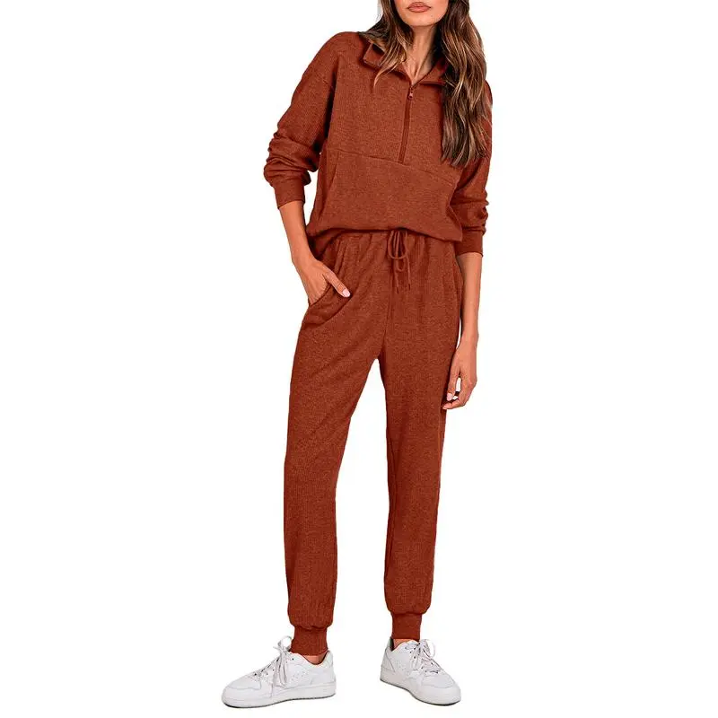 Autumn Essential Women's 2-Piece Half-Zip Sweatsuit – Comfy Pullover & Joggers Set