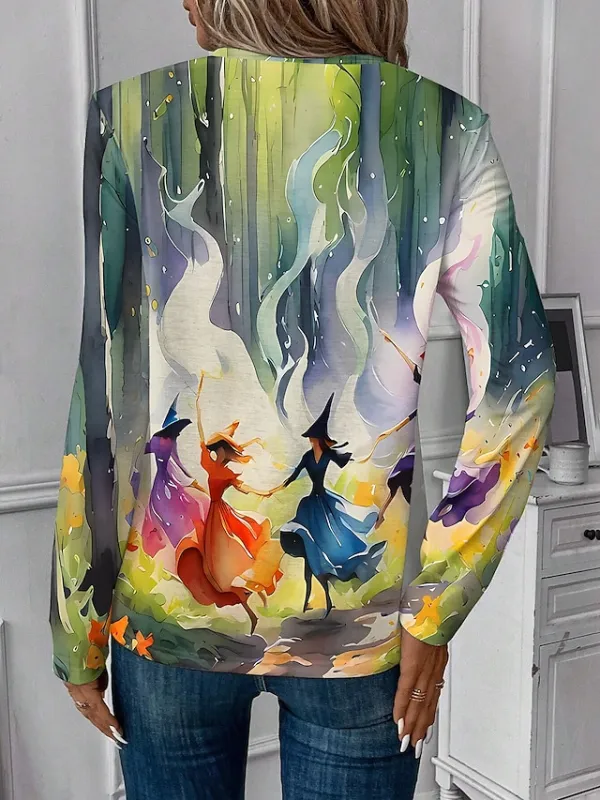 Women's T shirt Tee Halloween Daily Casual Long Sleeve Green Spring Fall