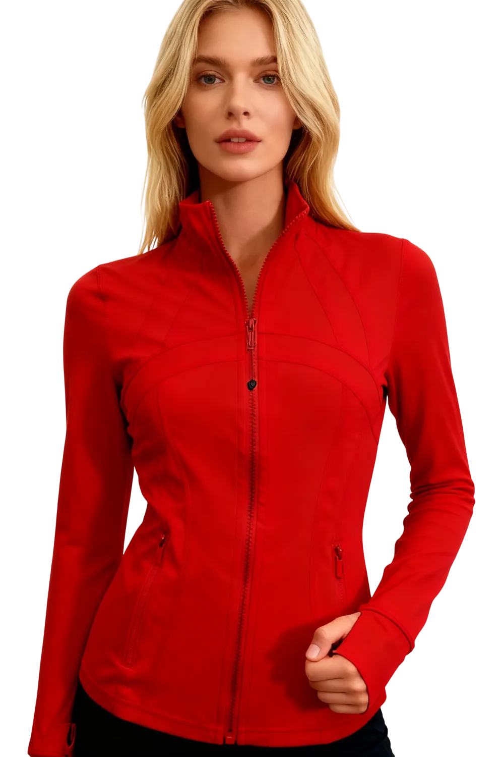 Women's long-sleeved, full-zip design, sun-protective sportswear.