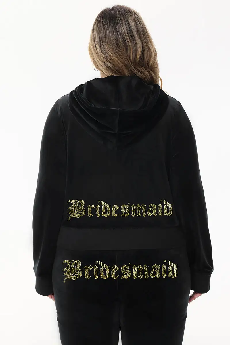 Bridesmaid Big Bling Velour Hoodie