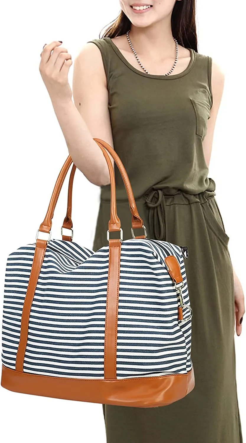 Ladies Canvas Weekender Bag Overnight Carry-on Tote Duffel in Trolley Handle