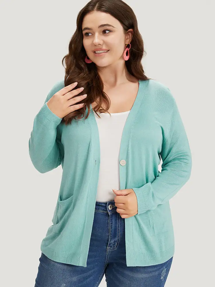 Supersoft Essentials Solid Button Up Pocket Drop Shoulder Cardigan