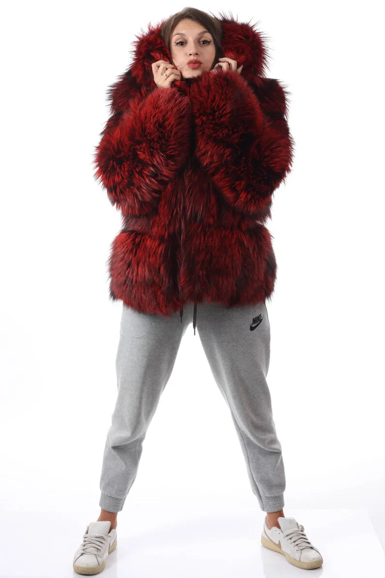 Red Fox Fur Waist Length Jacket