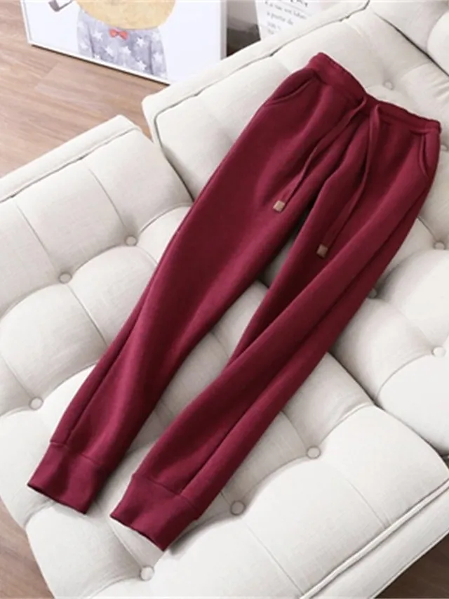 Women's Sweatshirt Tracksuit Pants Sets Black Red Blue Solid Color Zipper Drawstring Long Sleeve Sport Vacation Streetwear Sherpa Fleece Teddy Hooded Regular Fit Fall & Winter