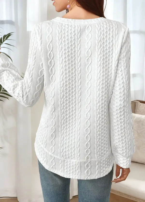 White Tummy Coverage Long Sleeve Round Neck Sweatshirt