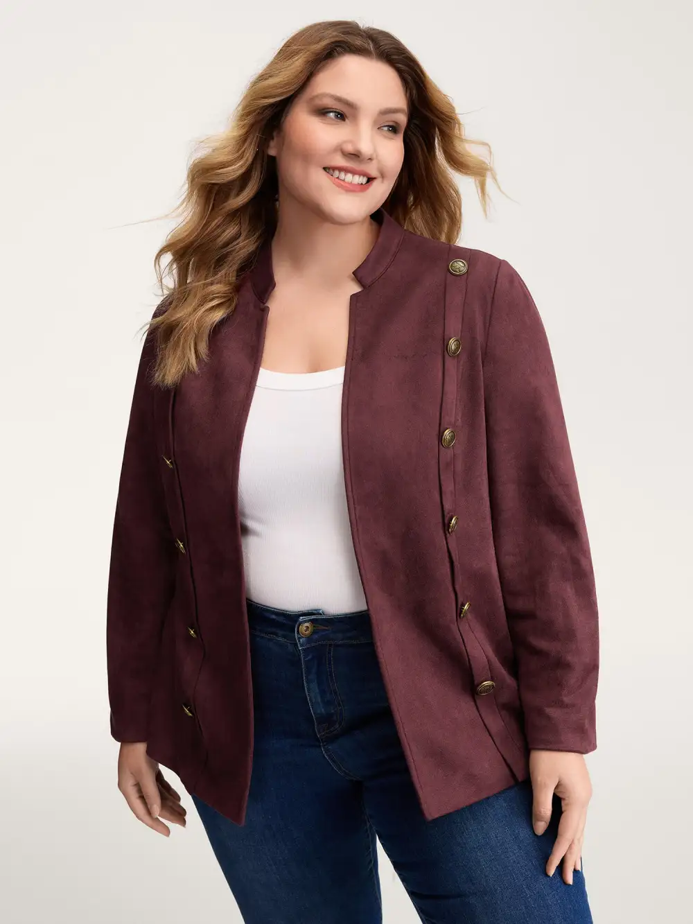 Airy Suede Bronze Button Detail Jacket
