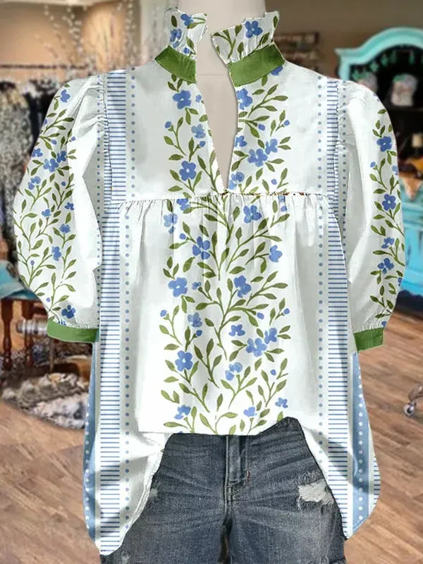 ✨Floral Print Puff Sleeve Blouse