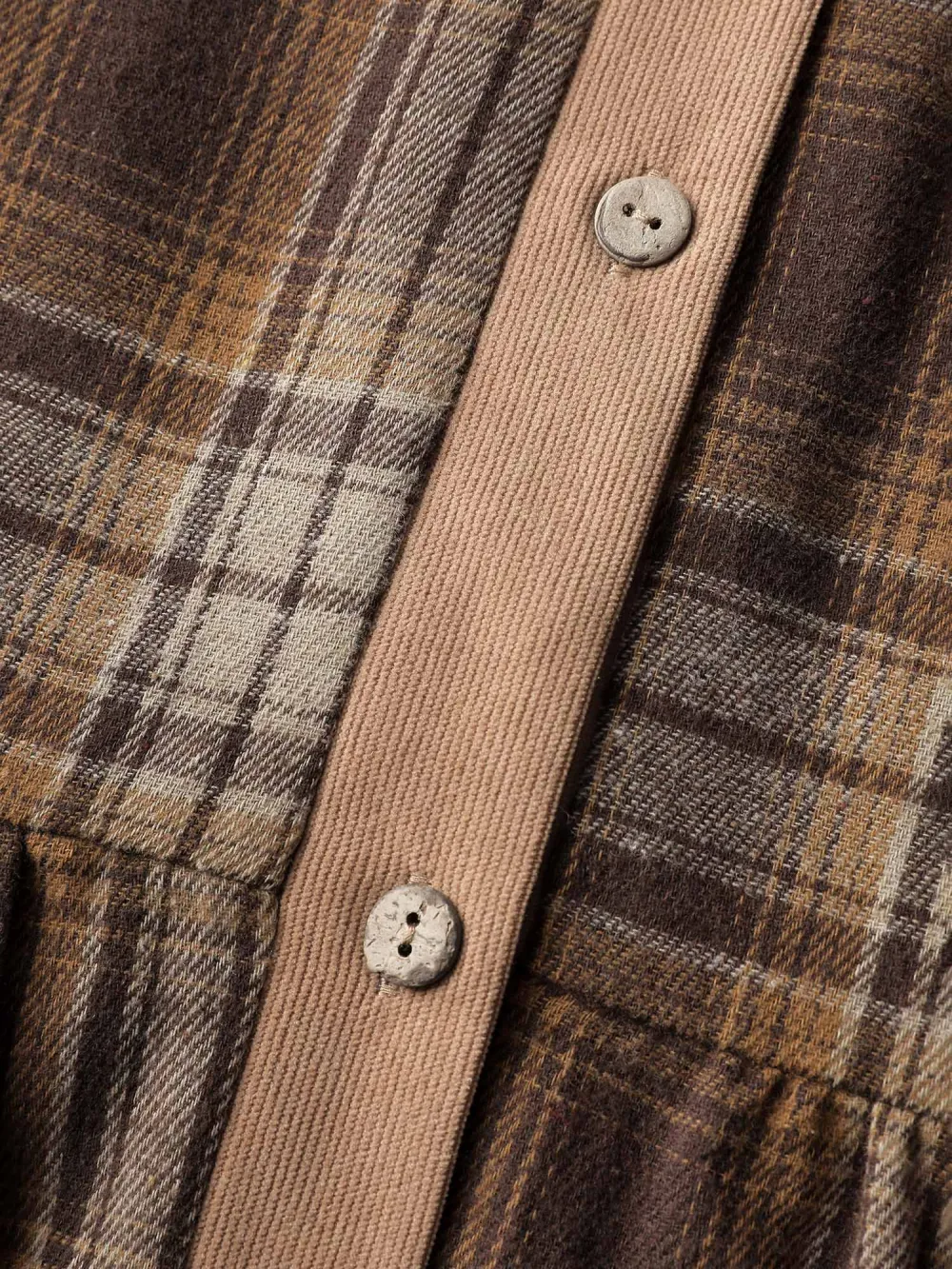 Corduroy Plaid Pattern Contrast Midi Dress