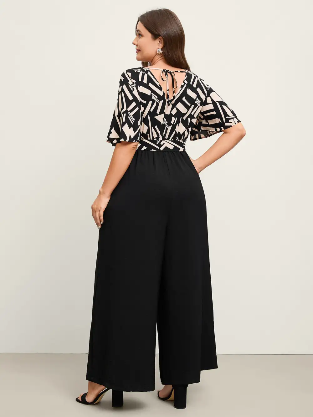 Geometric Pattern Contrast Pockets Jumpsuit