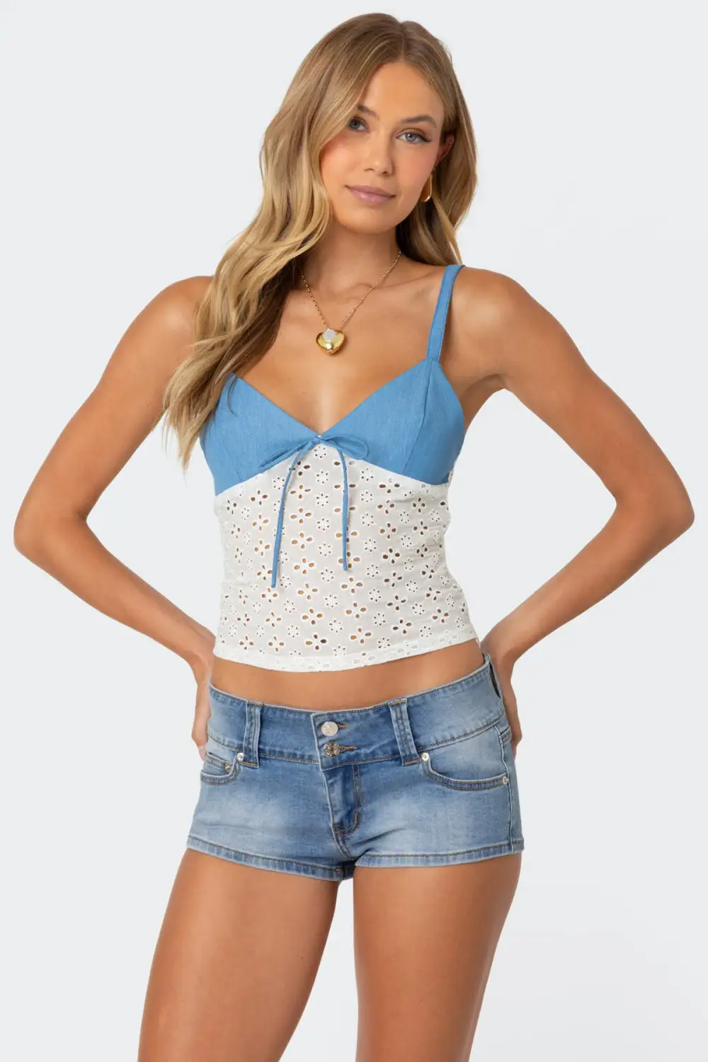 Denim & Eyelet Tank Top