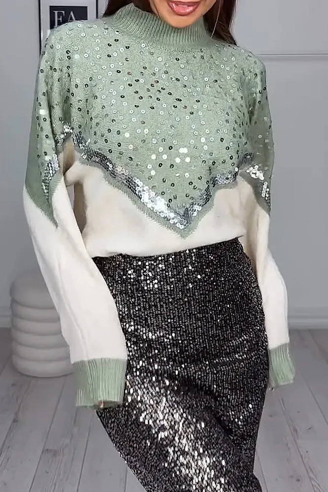 Women's fashion leopard print sequined sweater