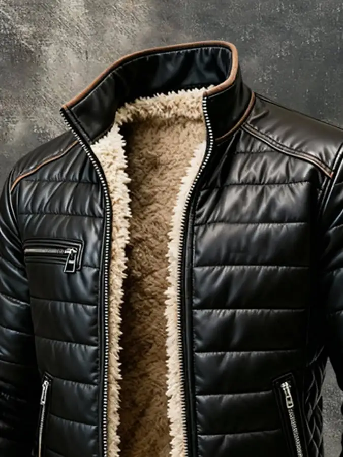 Men'S Vintage Warm Plush Soft Leather Outdoor Jacket
