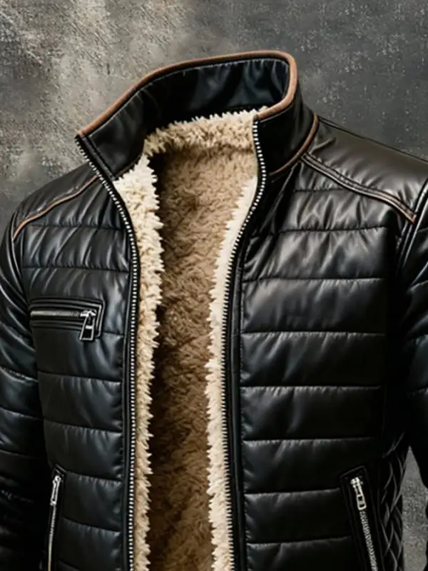 Men'S Vintage Warm Plush Soft Leather Outdoor Jacket