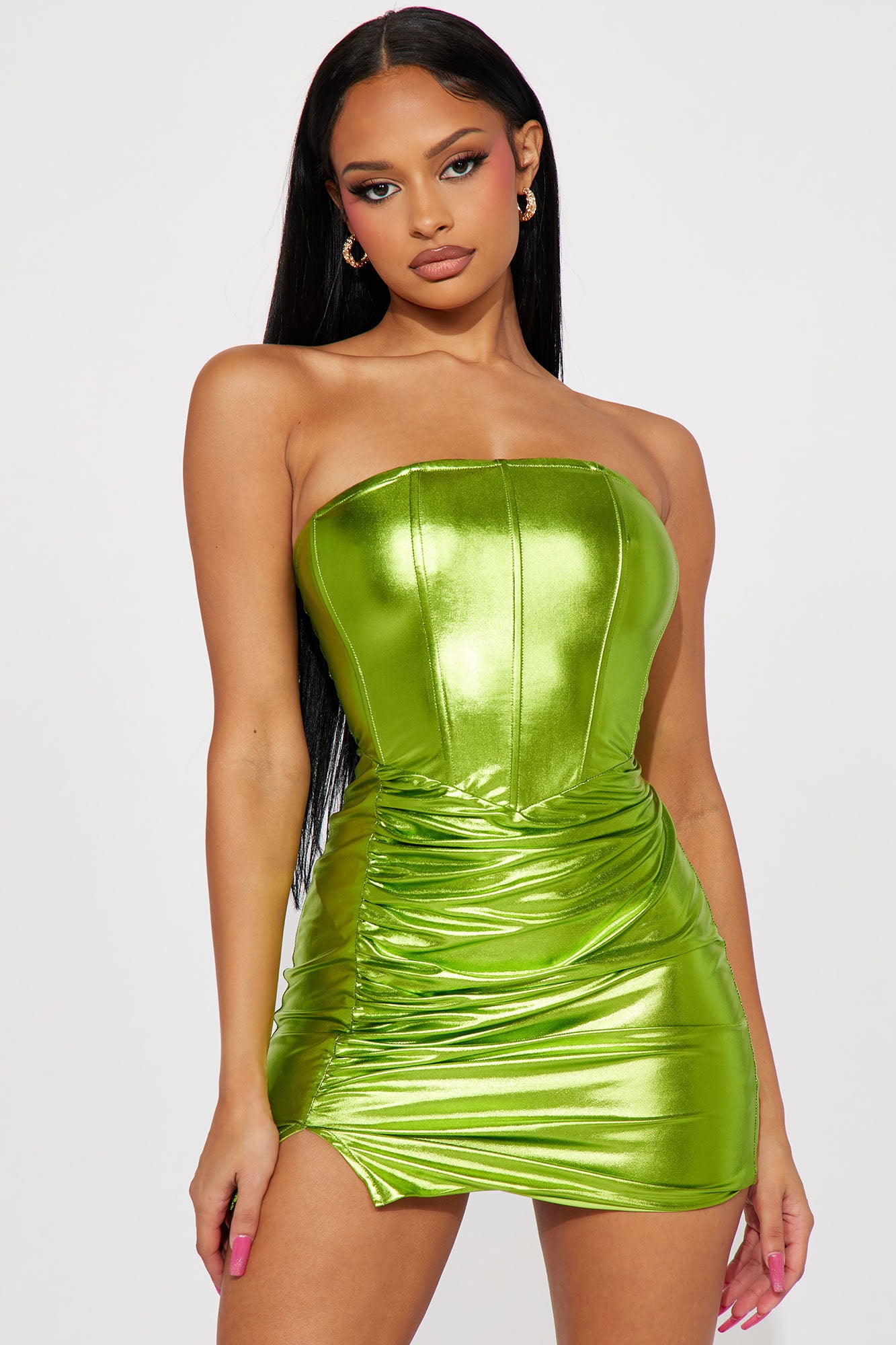 Neptune Metallic Mini Dress - Lime