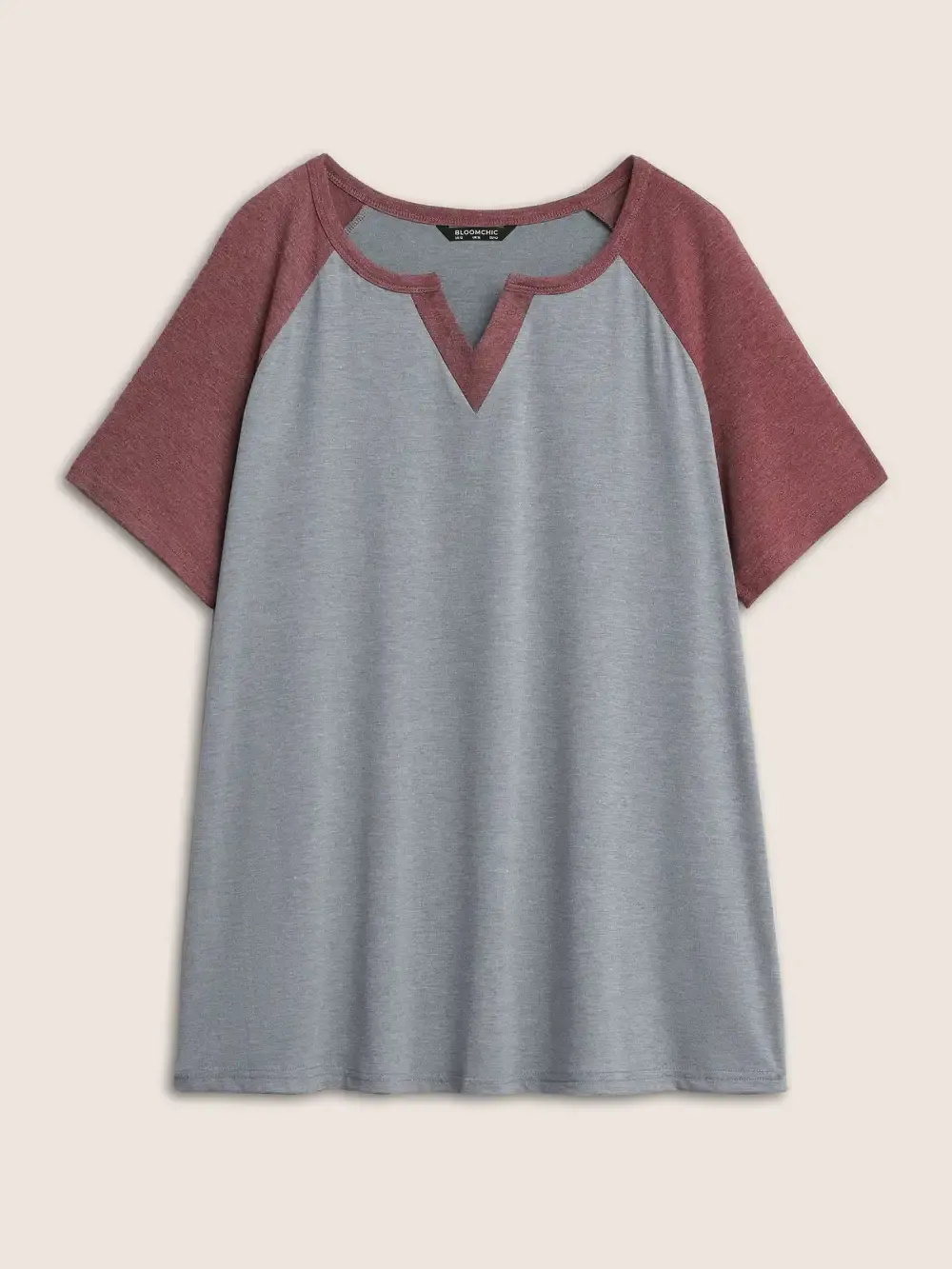 Colorblock Contrast Notched Raglan Sleeve T-Shirt