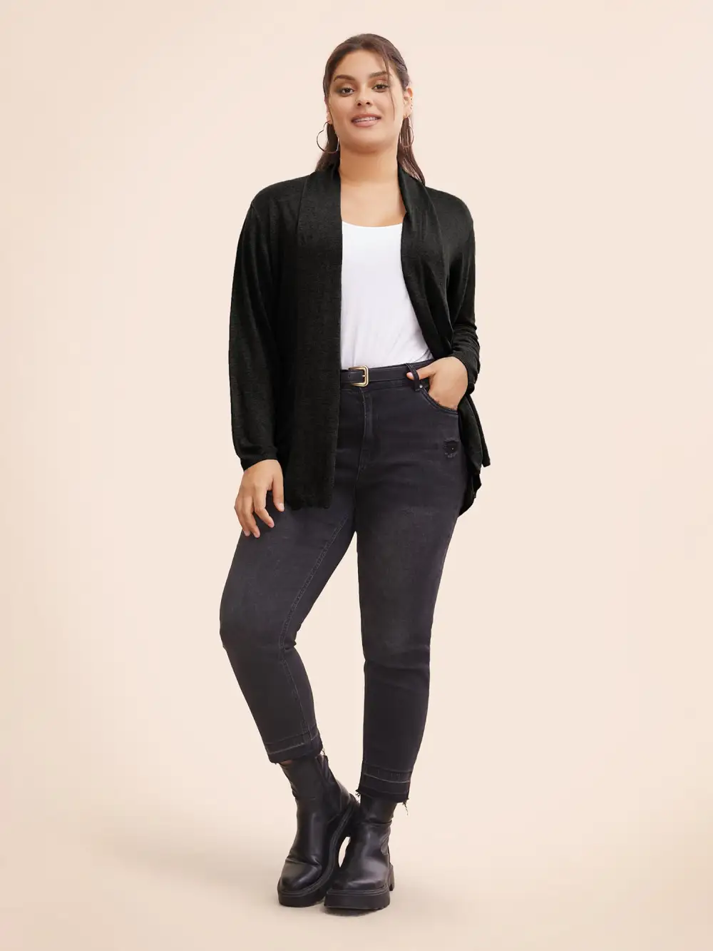 Supersoft Essentials Plain Lapel Collar Drape Cardigan