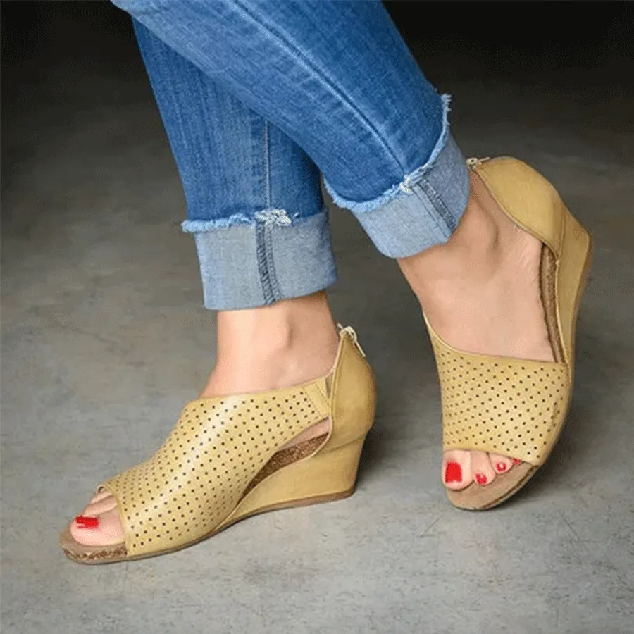 Hollow Out Plain  Peep Toe  Casual Date Wedge Sandals