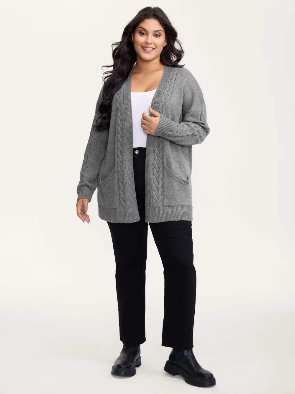 Cable Knit Side Pockets Knit Cardigan