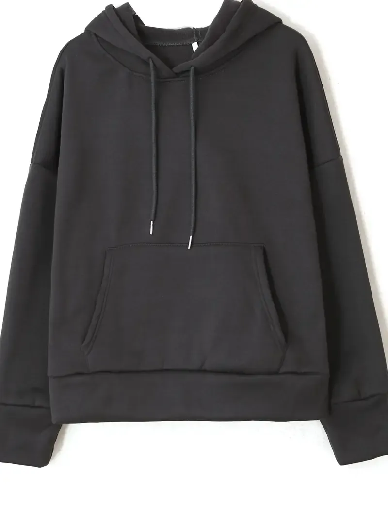 2PCS Oversized Athleisure Set: Solid Hooded Pocket Drawstring Sweatshirts & Sweatpants Sets for Women, Plus Size Comfortable Clothing