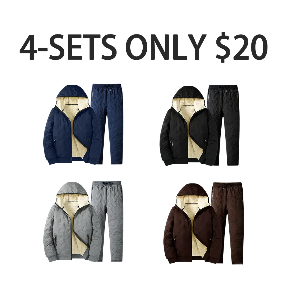 Men's Autumn And Winter Fleece Hooded Set