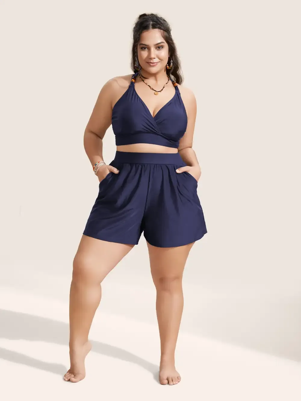 Solid Gathered High Rise Pocket Swim Bottom