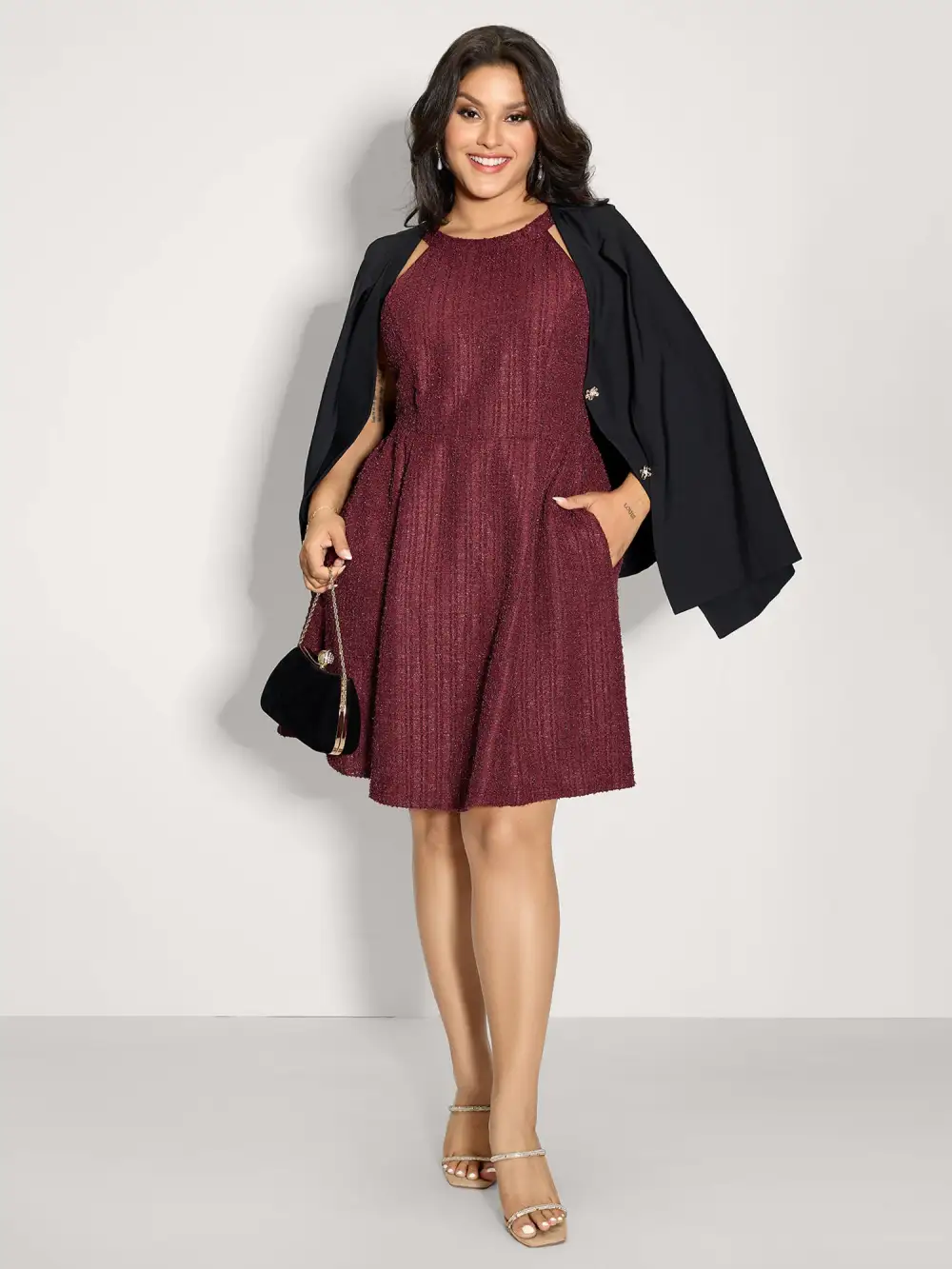 Tweed Textured Halter Neck Mini Dress