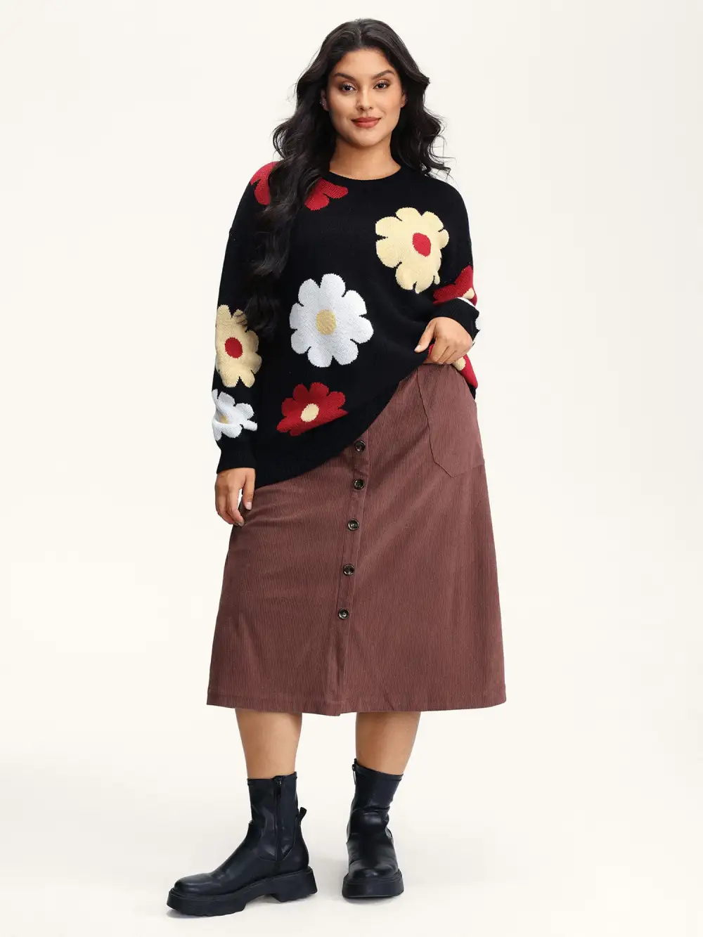 Snowflake Effect Button Detail Maxi Skirt