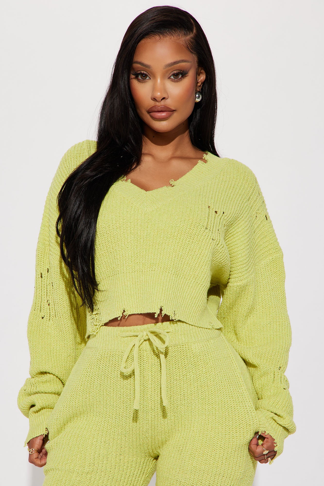 Being Myself Sweater Pant Set - Chartreuse