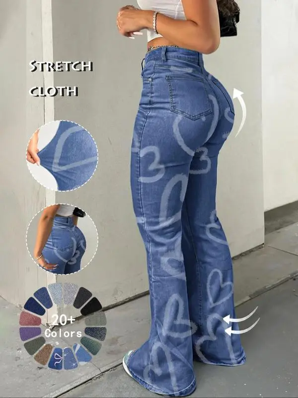 Women's High Waist Flare Jeans – Casual Button Fly Bell Bottom Denim Trousers
