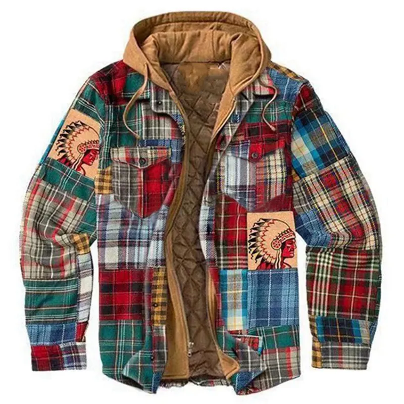 Retro Plaid Stitching Men's Outdoor Jacket