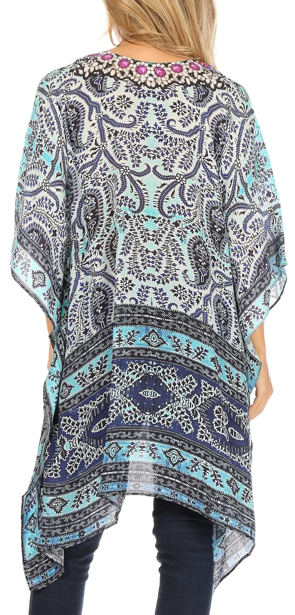 Women's Caftan Poncho Cover up V neck Top Lace up With Rhinestone