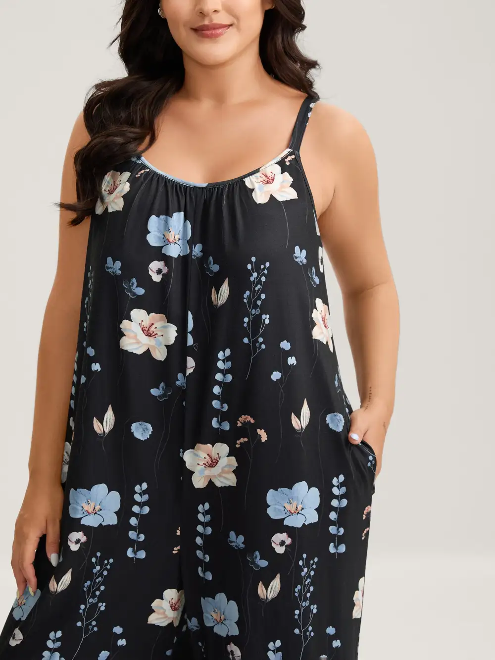 Stretchy Lined Floral Print Cami Jumpsuit