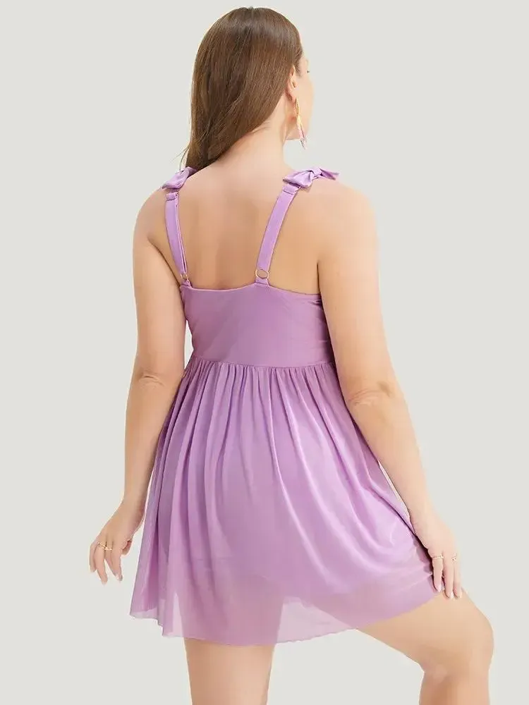 Sculpt Waist Ruched Split Hem Swim Dress