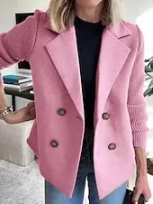 Women's Coat Comfortable Breathable Buttons Fashion Daily Plain Outdoor Casual Daily Single Breasted Regular Lapel Regular Fit Long Sleeve Outerwear Light Blue Black Pink Spring Fall