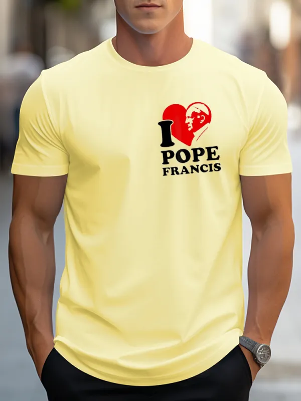 Men's I Love PF Print Short Sleeve Round Neck Cotton T-Shirt