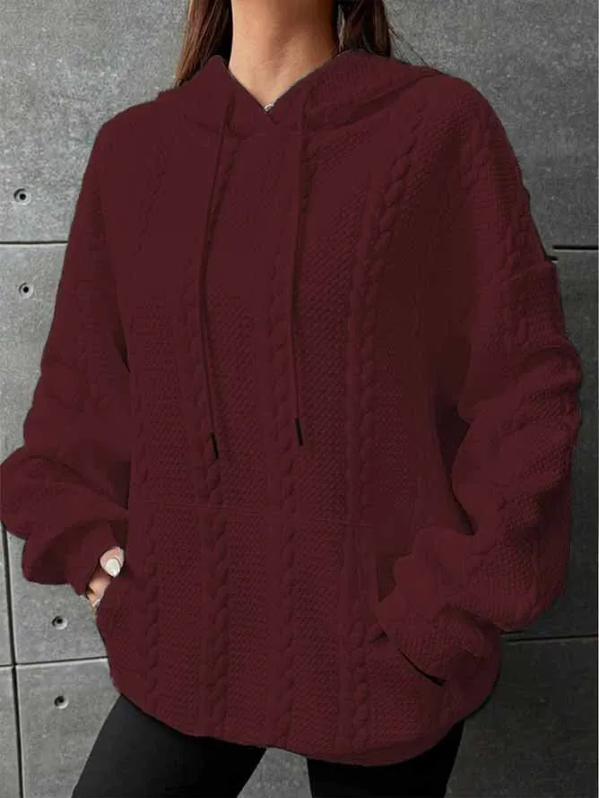 Casual Loose Plain Hoodie Long sleeve Sweatshirt.