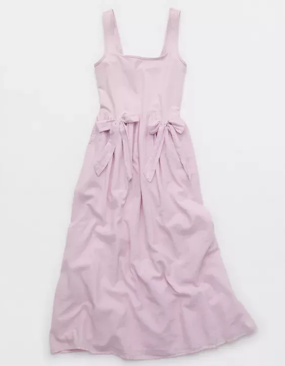 Women's Sleeveless Tank Midi Dress with Bow Detail and Pockets – Casual Summer Lounge Dress