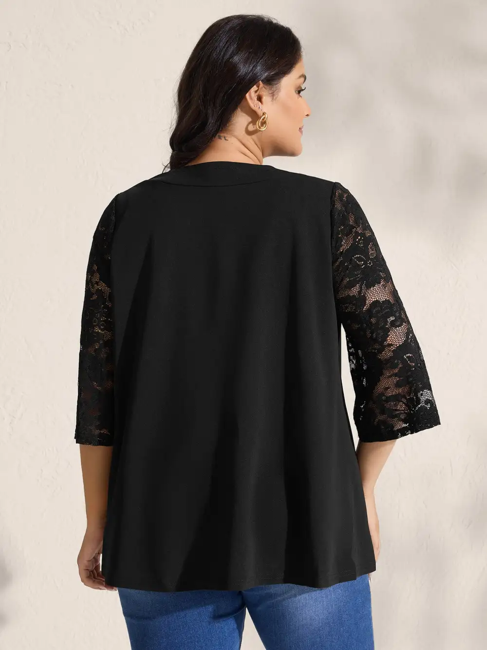 Sheer Lace Stretchy Arc Hem Jacket