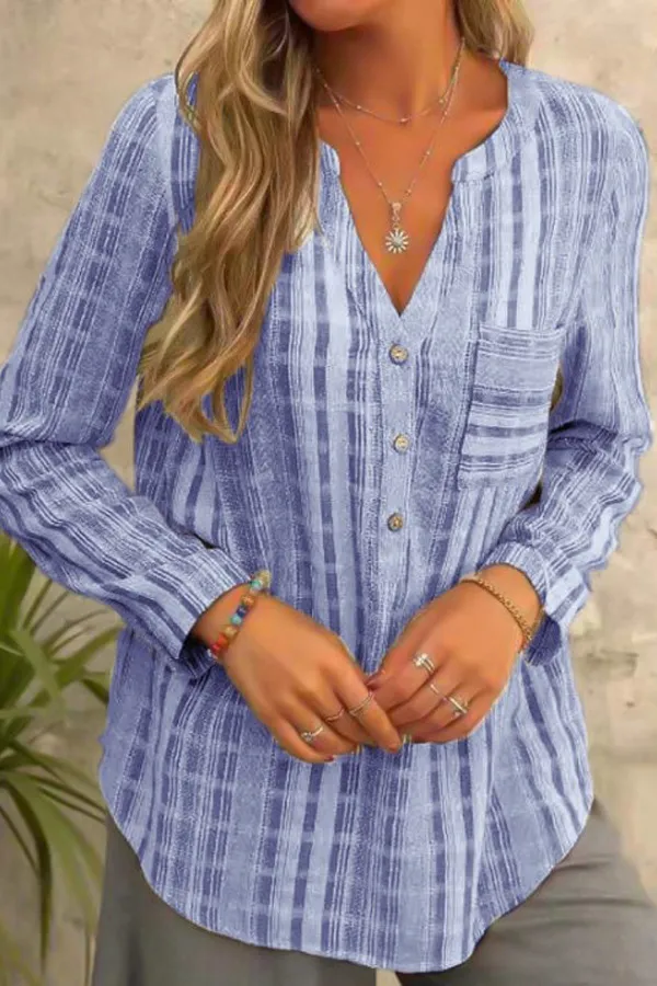 Casual Striped Pocket Design Button Detailed Blouse