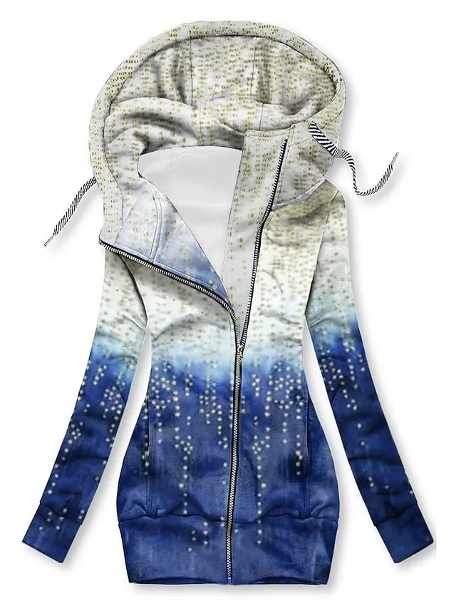 Women's Zip Hoodie Sweatshirt Sports Basic Drawstring Zip Up Front Pocket Black White Blue Floral Cat Street Casual Hoodie Long Sleeve Top Micro-elastic Fall & Winter