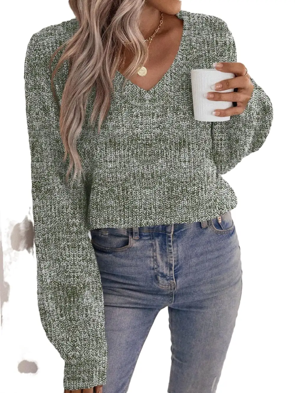 Casual Plain V neck Pullovers Long Sleeve Brown Women Sweaters (Women's)