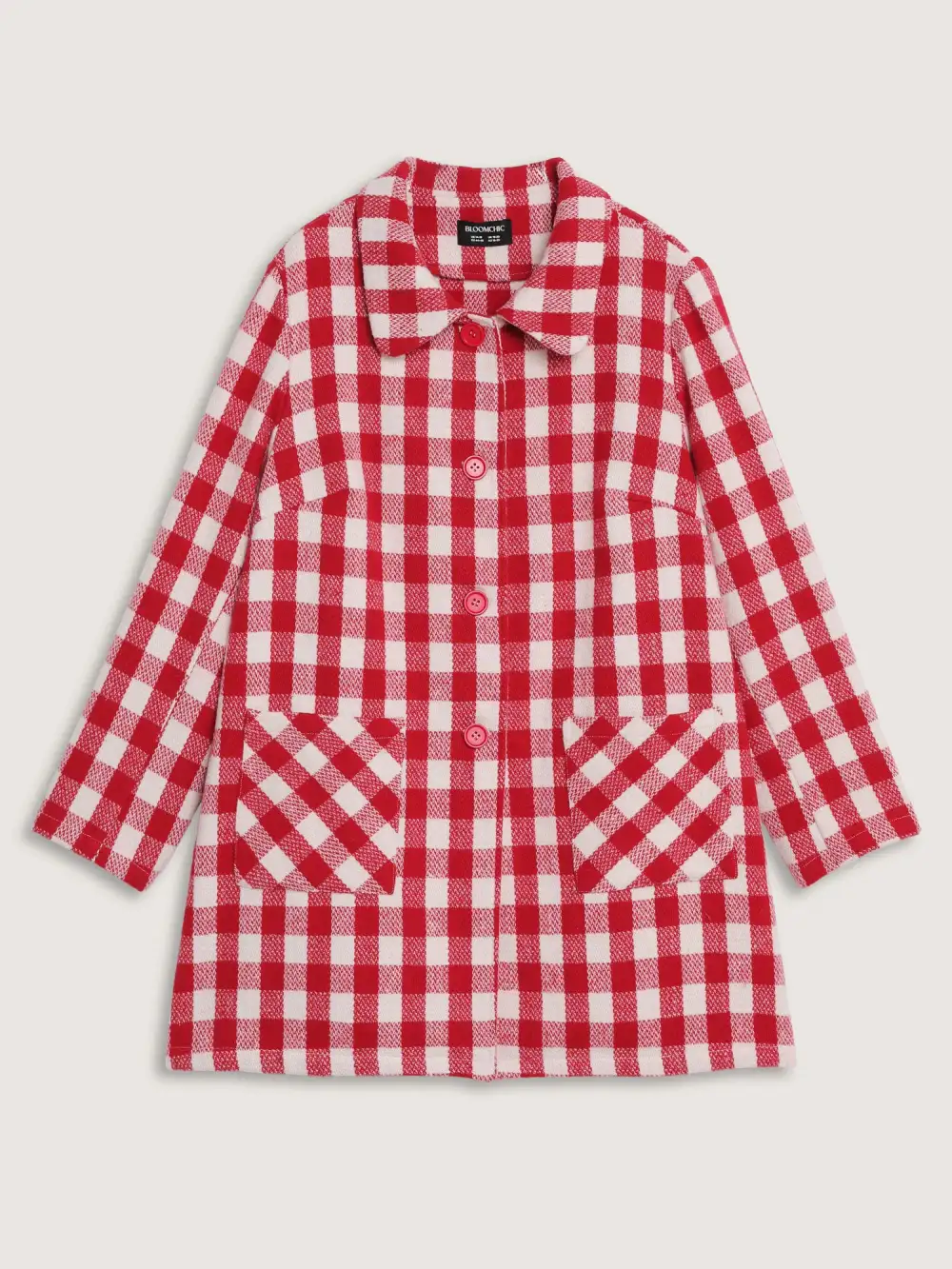Gingham Doll Collar Pockets Coat