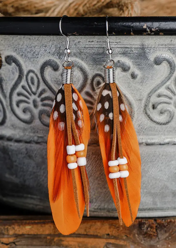 Feather Beading Alloy Earrings
