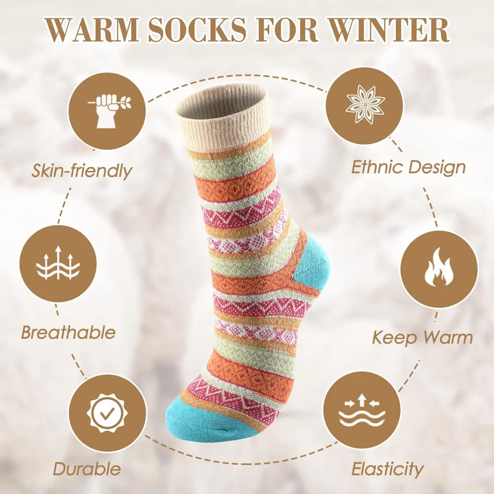 Clothirily Wool Socks- Thick Soft Wool Socks for Women, Vintage Warm Womens Wool Socks, Winter Warm Boot Socks for Women Men