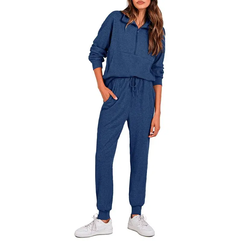 Autumn Essential Women's 2-Piece Half-Zip Sweatsuit – Comfy Pullover & Joggers Set