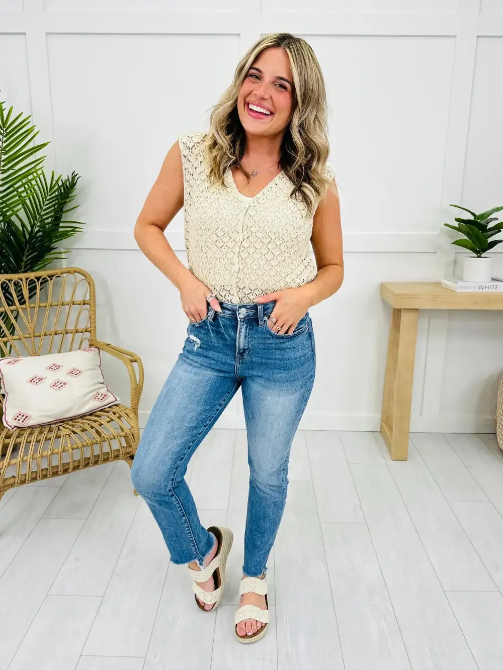 Step It Up Mica Straight Leg Step Hem Jeans