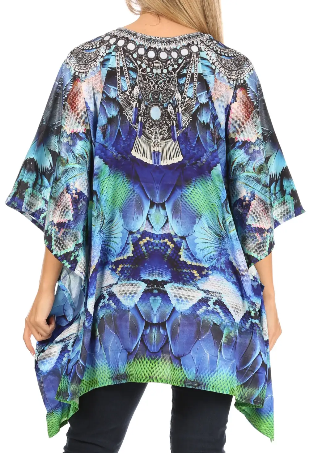 Women's Caftan Poncho Cover up V neck Top Lace up With Rhinestone