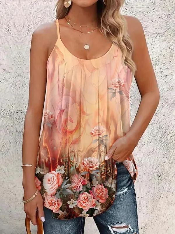 Women's Tank Top Floral Print Casual Holiday Basic Sleeveless U Neck Pink