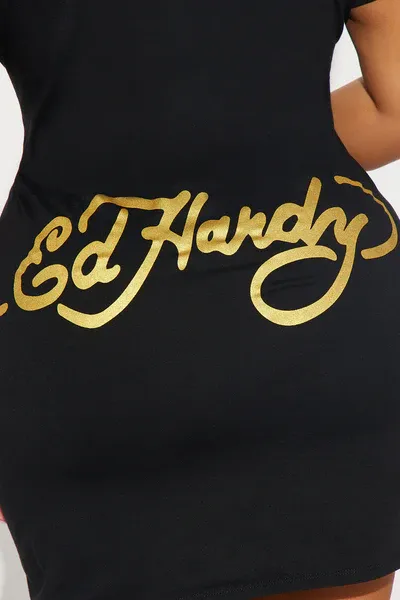Ed Hardy Cross T Shirt Mini Dress - Black